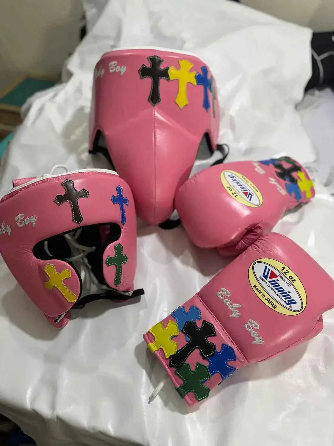 Winning Professional Boxing Training Set - Custom Pink Multi-Color Cross Patch Edition - PunchPro Boxing