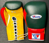 Winning Boxing Gloves - Professional Lace-Up Custom Green, Yellow & Red - PunchPro Boxing