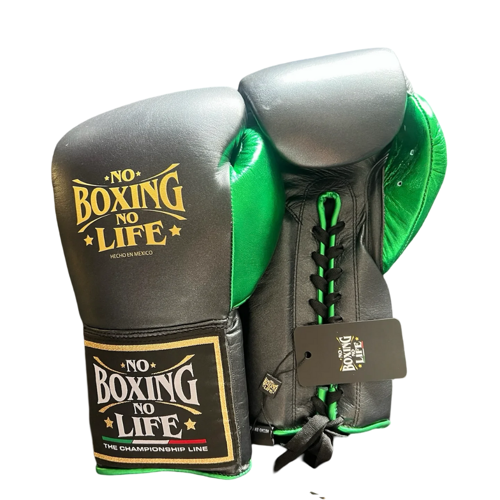 No Boxing No Life Black & Green Boxing Gloves | Premium Mexican Handmade Lace-Up Training Gloves My Store