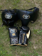 No Boxing No Life Professional Gloves, Headguard, and Groinguard Set - Black & Gold Custom Edition - PunchPro Boxing