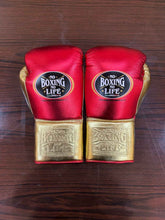 No Boxing No Life Boxing Gloves - Metallic Red & Gold Edition - Professional Lace-Up Design - PunchPro Boxing