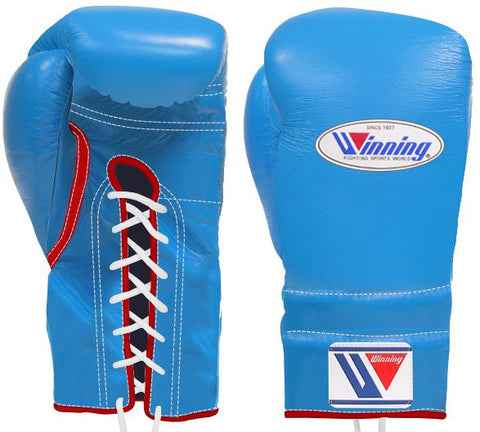 Winning Professional Lace-Up Boxing Gloves - Sky Blue - PunchPro Boxing