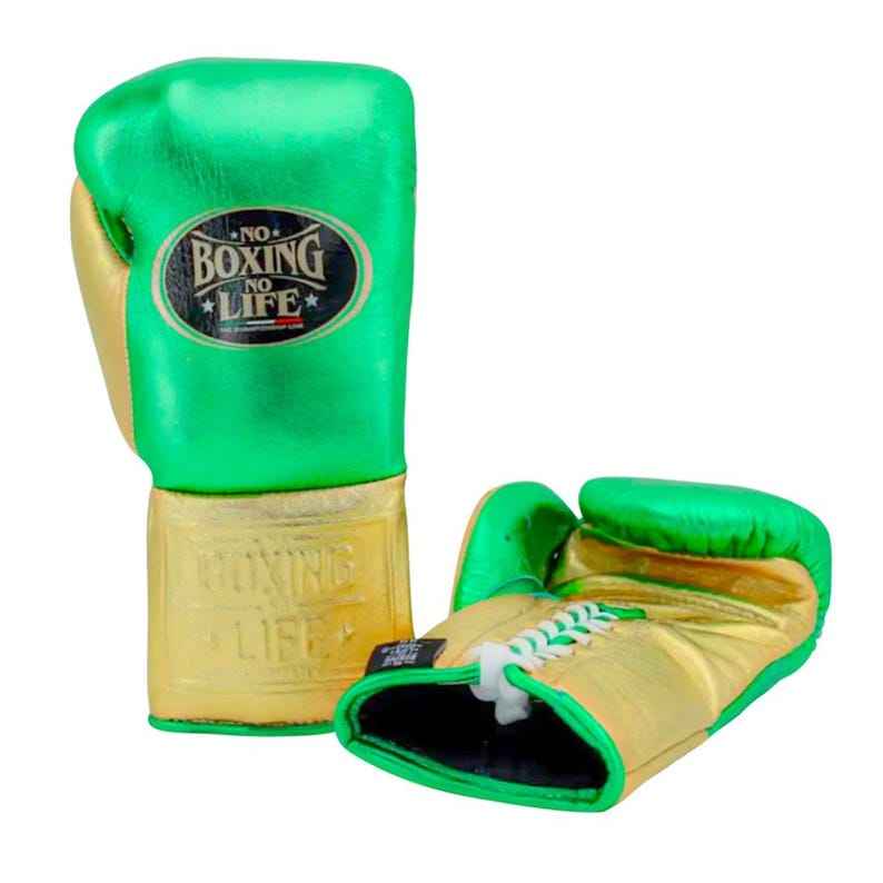 No Boxing No Life Boxing Gloves - Metallic Lime Green & Gold