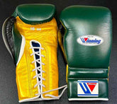 Winning Professional Lace-Up Boxing Gloves - Premium Sparring & Training Gloves in Green & Yellow, Available in All Sizes (8oz–18oz) - PunchPro Boxing