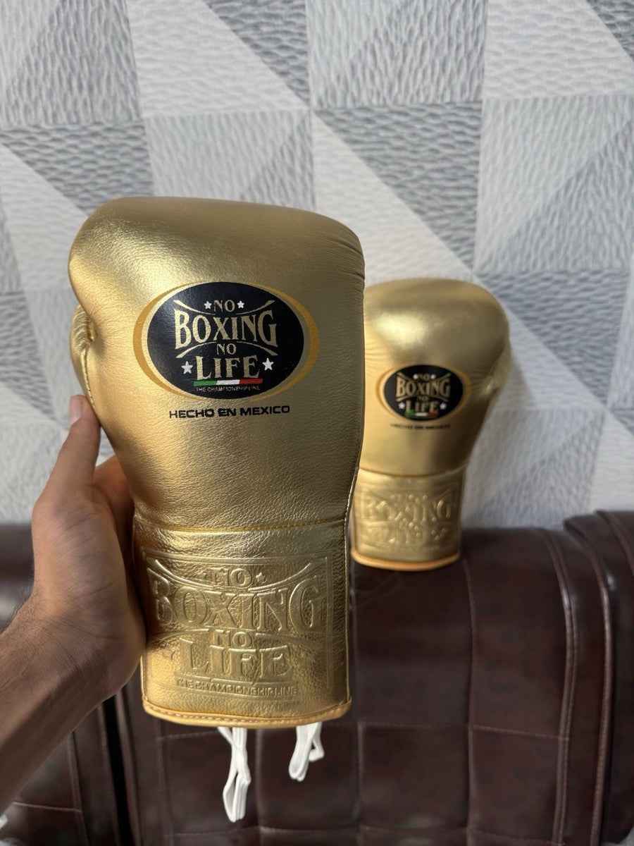 No Boxing No Life Metallic Gold Boxing Gloves | Mexican Handmade Lace-Up Pro Training Gloves My Store