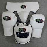 No Boxing No Life Professional Gloves, Headguard, and Groinguard Set - All-White Custom Edition - PunchPro Boxing