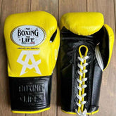 No Boxing No Life Professional Lace-Up Boxing Gloves - Yellow & Black Edition - PunchPro Boxing
