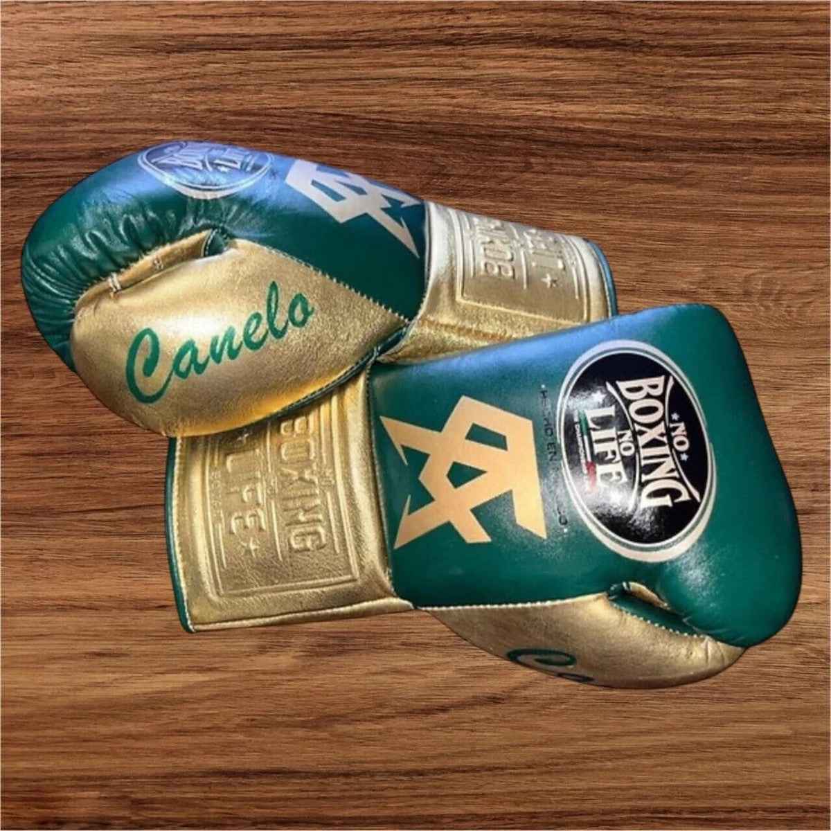 No Boxing No Life Professional Lace-Up Boxing Gloves - Forest Green & Metallic Gold Edition - PunchPro Boxing