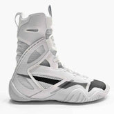 Nike HyperKo 2 boxing shoes in sleek white and black featuring a high-top ankle support frame and a split traction sole available at PunchPro Boxing.