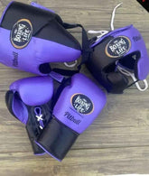 No Boxing No Life Gloves Set - Professional Gloves, Headguard, and Groinguard Set in Purple & Black Custom Edition - PunchPro Boxing