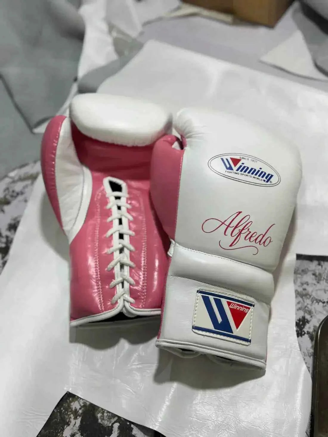 Winning Custom Lace-Up Boxing Gloves – Premium White & Red Pro Training Gloves | Punch Pro Boxing - PunchPro Boxing