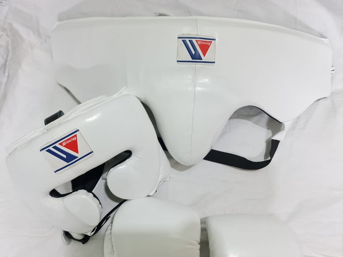 Winning Boxing Protection Bundle – All White | Gloves, Headgear & Groin Protector My Store