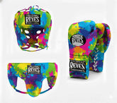 Cleto Reyes Professional Gloves, Headguard, and Groinguard Set - Multicolor Paint Splatter Custom Edition - PunchPro Boxing