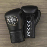 No Boxing No Life Professional Lace-Up Boxing Gloves - Matte Black Edition - PunchPro Boxing