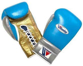 Winning Professional Lace-Up Boxing Gloves - Custom Sky Blue, Silver & Gold - PunchPro Boxing
