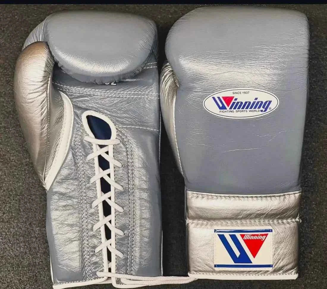 Winning Boxing Gloves - Professional Lace-up Silver/Grey - PunchPro Boxing