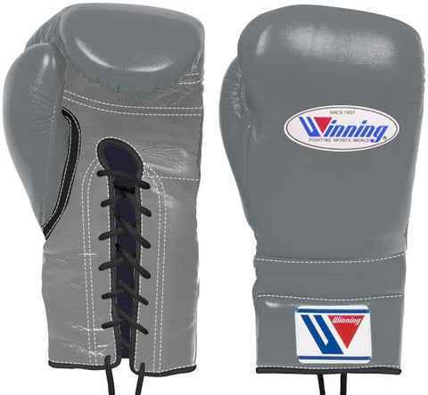 Winning Professional Lace-Up Boxing Gloves - Custom Grey - PunchPro Boxing