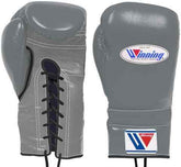 Winning Professional Lace-Up Boxing Gloves - Custom Grey - PunchPro Boxing