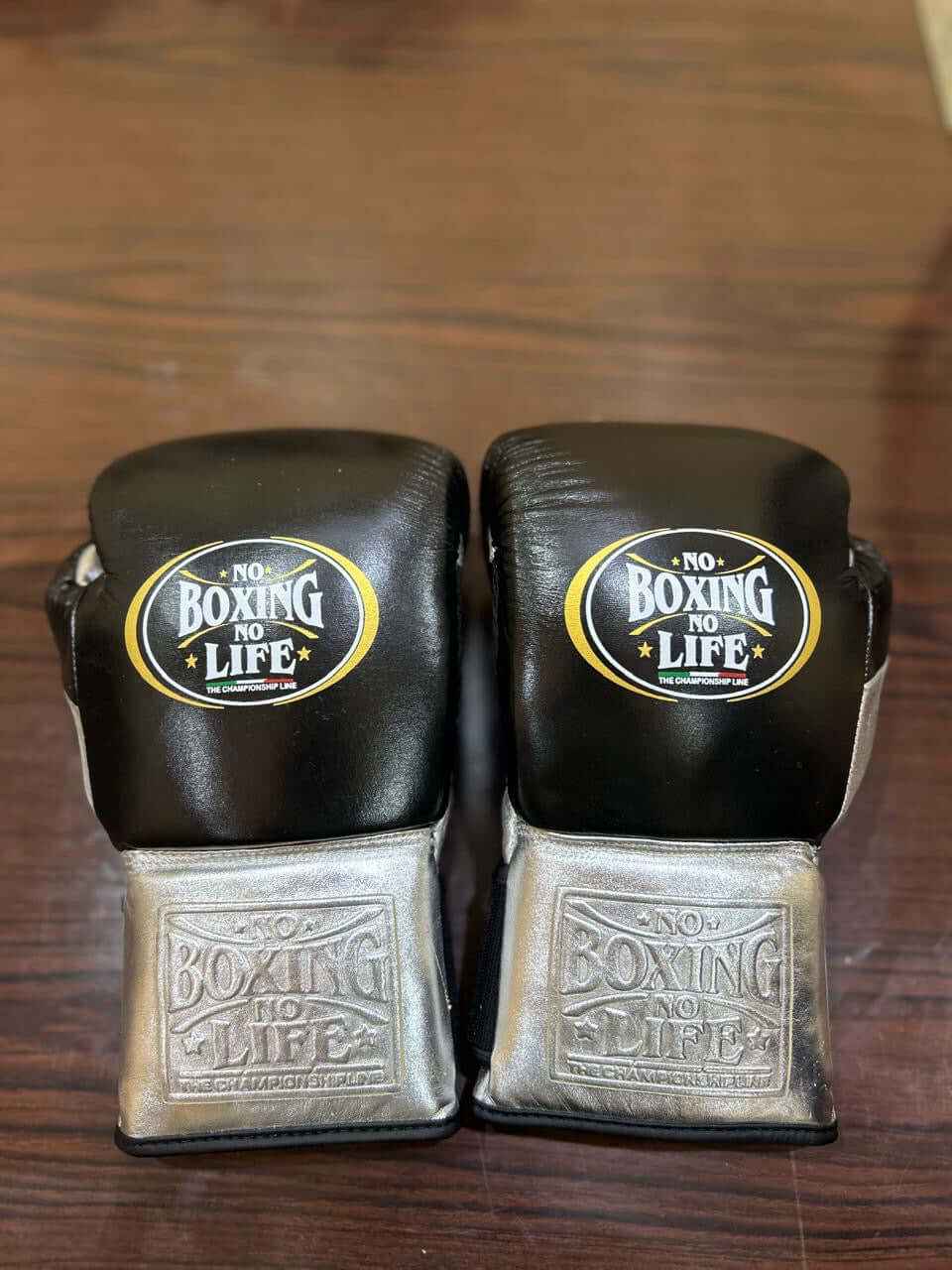 No Boxing No Life Boxing Gloves - Professional Lace-Up Design, Black & Metallic Silver Edition - PunchPro Boxing