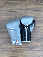 Winning Professional Lace-Up Boxing Gloves - Silver & Black - PunchPro Boxing