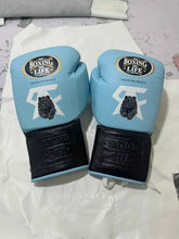 No Boxing No Life Professional Lace-Up Boxing Gloves - Sky Blue & Black Edition - PunchPro Boxing