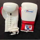 Winning Professional Boxing Gloves White/Red | Japanese Made Lace-Up Training & Sparring Gloves - PunchPro Boxing