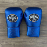 No Boxing No Life Metallic Blue Professional Lace-Up Gloves | PunchPro Boxing - PunchPro Boxing