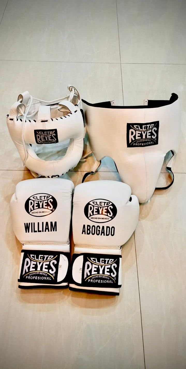 Cleto Reyes white sparring gloves detail showing contoured knuckle area