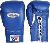 Royal blue Winning professional lace-up boxing gloves featuring a 16 oz weight stamp and white laces on a white background at PunchPro Boxing.