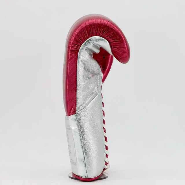 No Boxing No Life Lace-Up Gloves - Metallic Pink & Silver CA Custom Edition - PunchPro Boxing