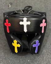 Winning Japan Boxing Headgear FG-2900 - Custom Multi-Color Cross Patchwork Design - PunchPro Boxing