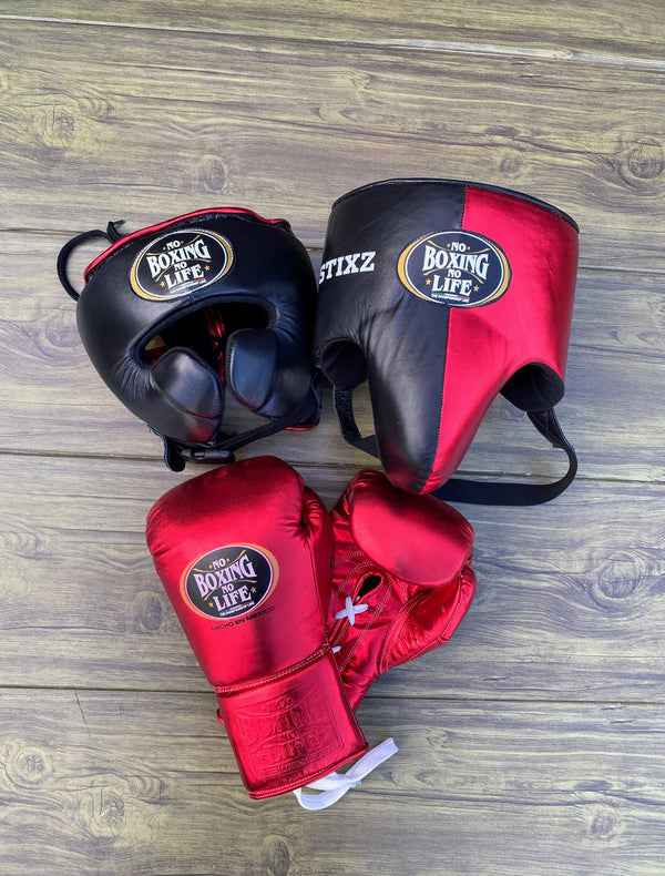 No Boxing No Life Boxing Set – Red & Black Gloves, Headgear & Groin Protector | Professional Training & Sparring Gear (8oz–16oz Gloves) My Store