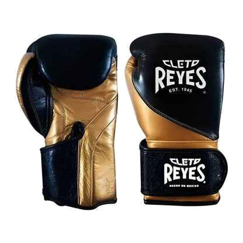 Cleto Reyes metallic gold and black boxing gloves, pair shown together
