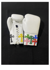 Winning Professional Boxing Gloves - Custom White Multi-Color Cross Patch Edition - PunchPro Boxing