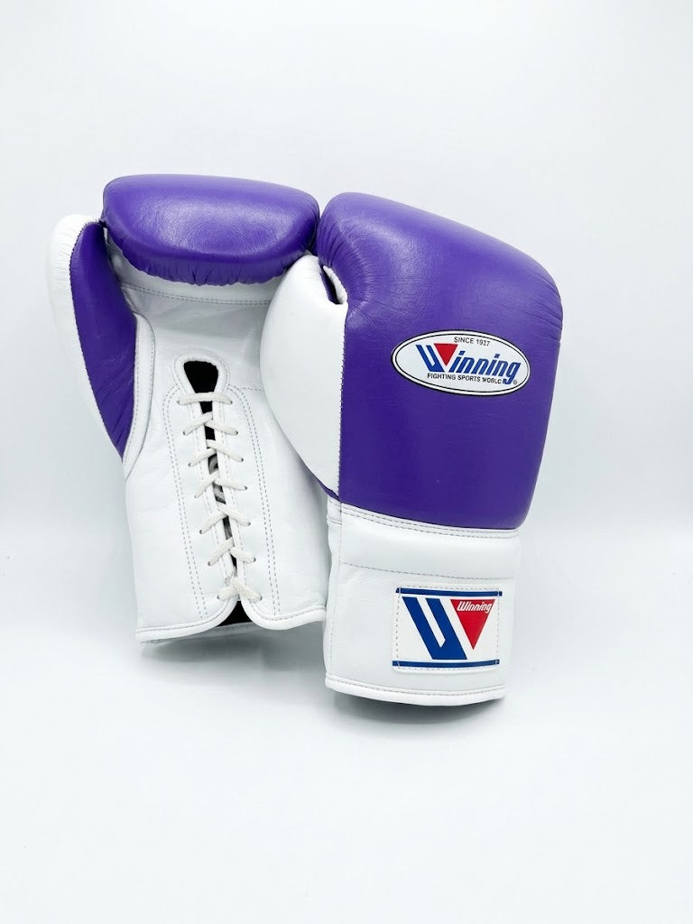 Winning Boxing Gloves White & Purple, cuff detail