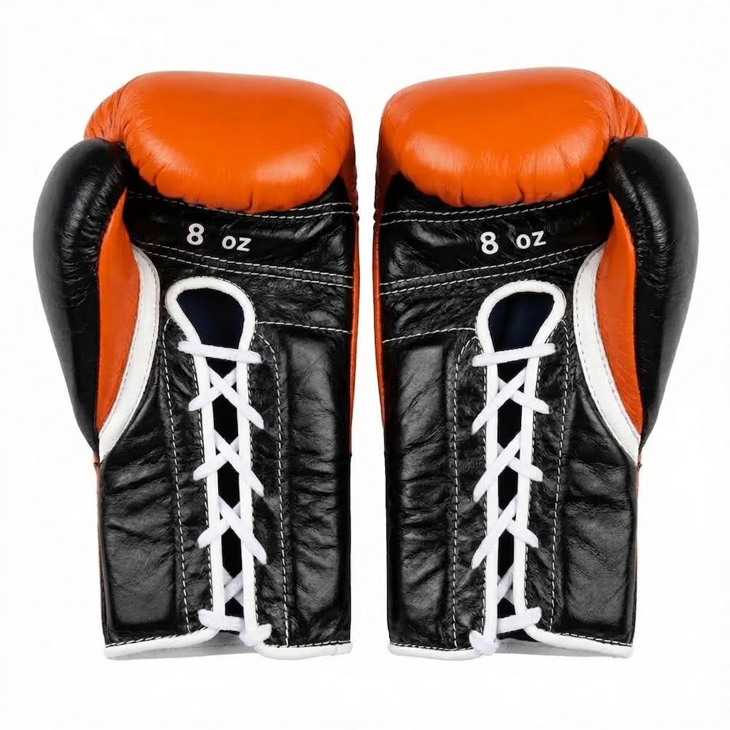 Winning Boxing Gloves Orange & Black lace-up training glove, genuine leather, 8oz to 16oz