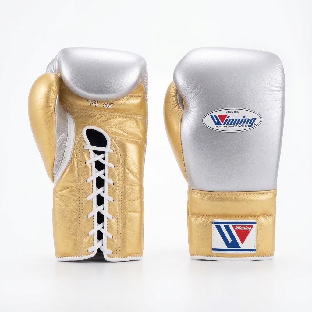 Winning Boxing Gloves Gold & White, side view