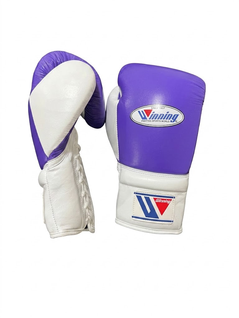 Winning Boxing Gloves White & Purple, side view