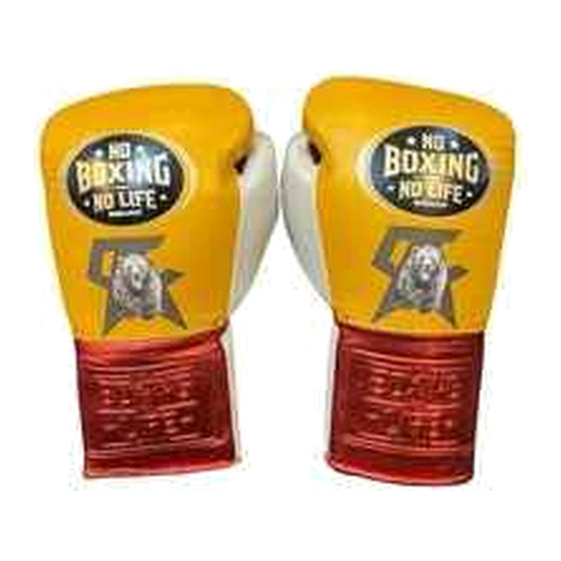 No Boxing No Life mustard yellow and metallic red boxing gloves - NBNL horsehair Mexican lace-up
