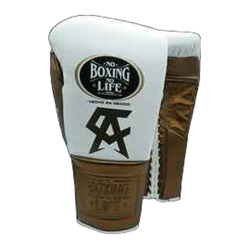 No Boxing No Life white and bronze boxing gloves - NBNL horsehair Mexican lace-up