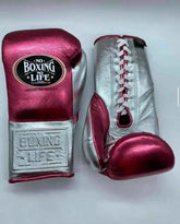No Boxing No Life Professional Boxing Gloves Silver/Red | Mexican Handmade Lace-Up Gloves - PunchPro Boxing