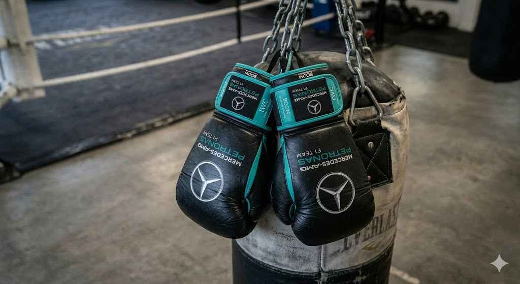 Mercedes-AMG F1 Professional Lace-Up Boxing Gloves - Stealth Black & Petronas Teal - PunchPro Boxing