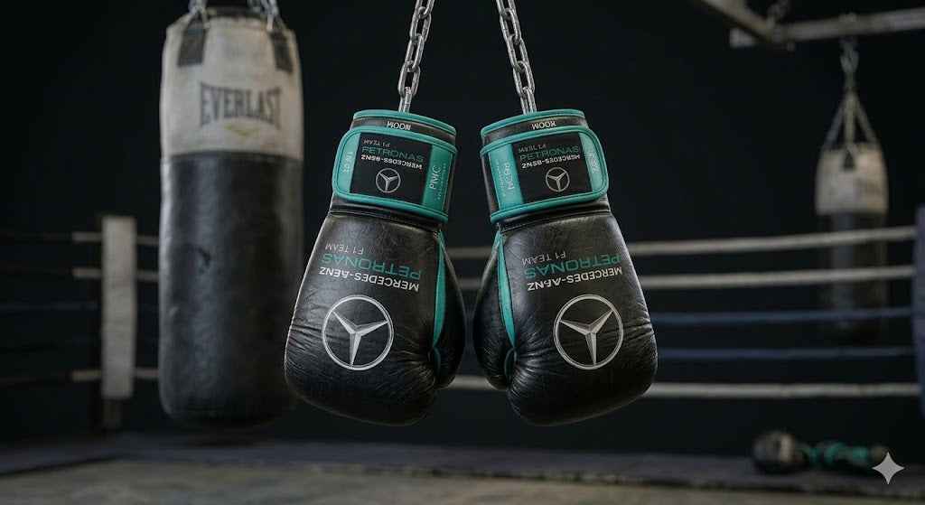 Mercedes-AMG F1 Professional Lace-Up Boxing Gloves - Stealth Black & Petronas Teal - PunchPro Boxing