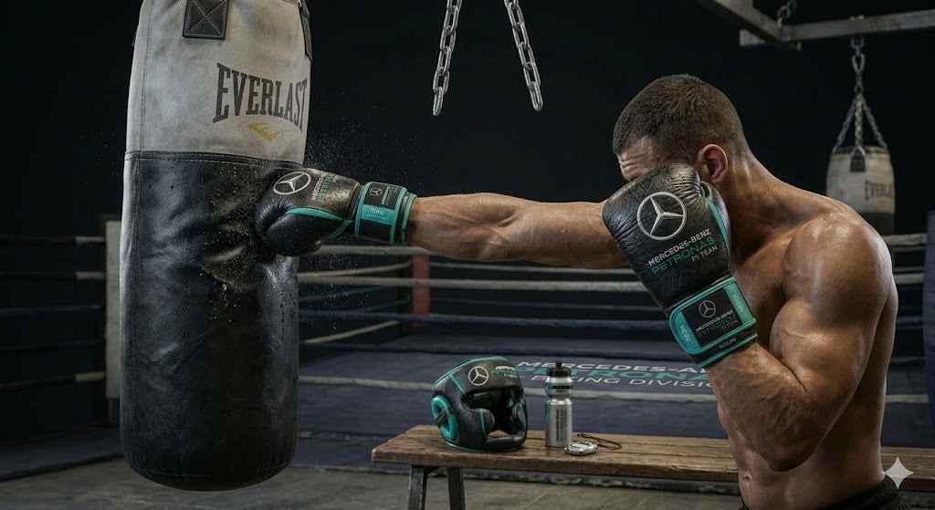 Mercedes-AMG F1 Professional Lace-Up Boxing Gloves - Stealth Black & Petronas Teal - PunchPro Boxing