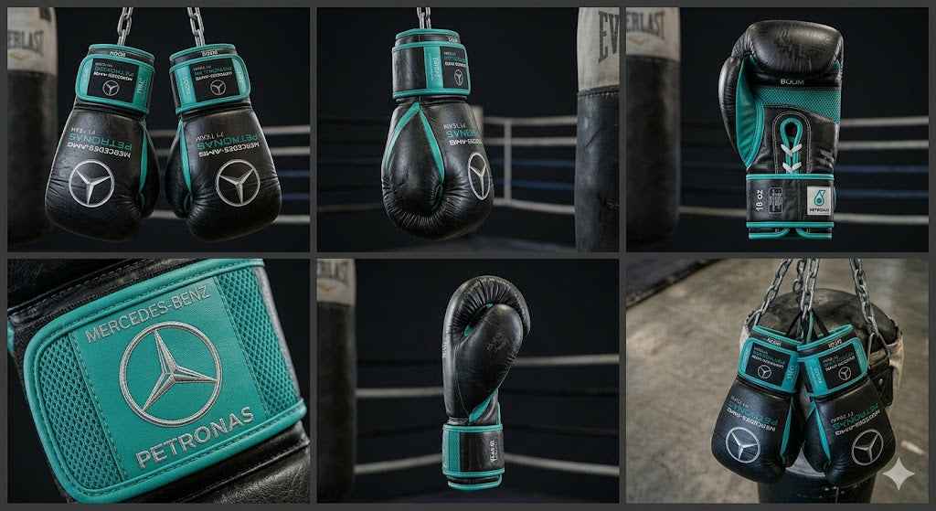 Mercedes-AMG F1 Professional Lace-Up Boxing Gloves - Stealth Black & Petronas Teal - PunchPro Boxing