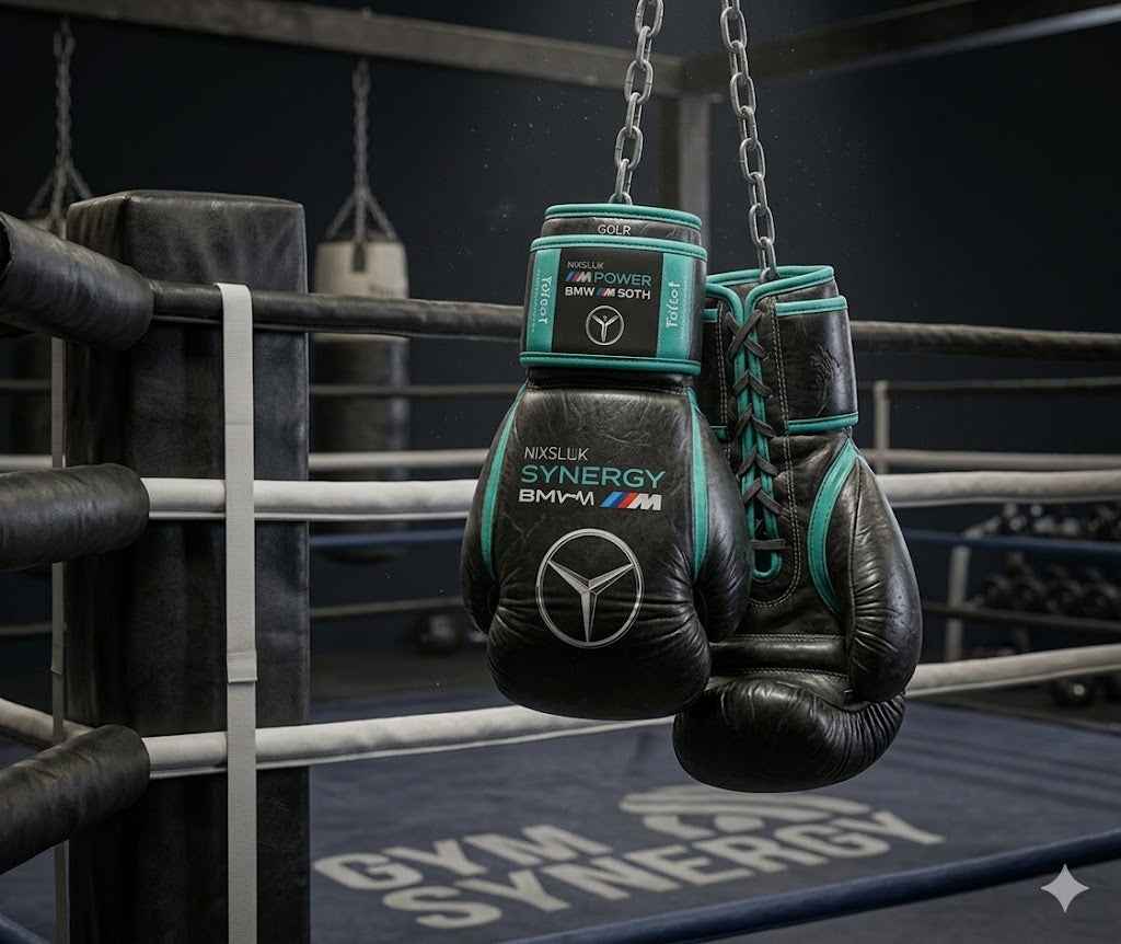 Mercedes-AMG F1 Professional Lace-Up Boxing Gloves - Stealth Black & Petronas Teal - PunchPro Boxing