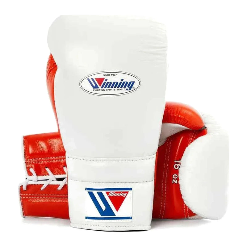Winning Boxing Gloves MS-600 White & Red lace-up sparring glove, genuine leather, 8oz to 16oz