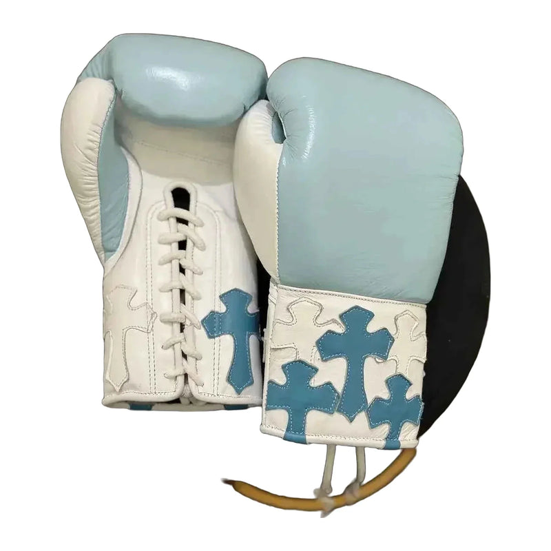 Winning lace-up boxing gloves in light blue camo for training and sparring