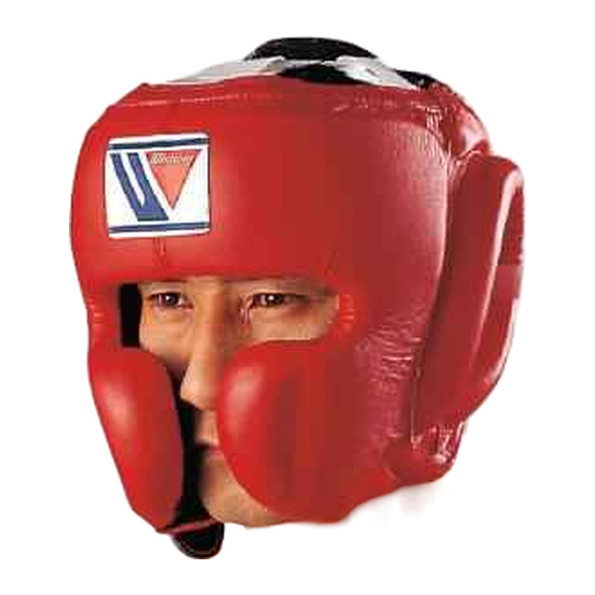 Red open-face boxing headgear sizing