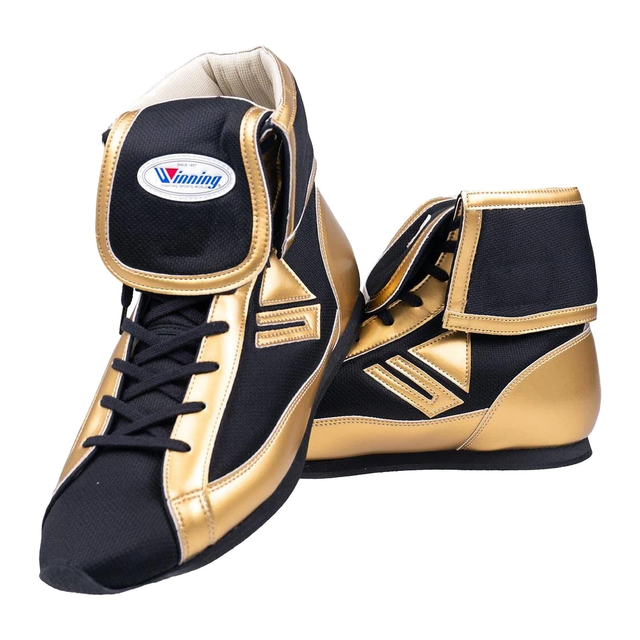 Black and gold high-top boxing shoes